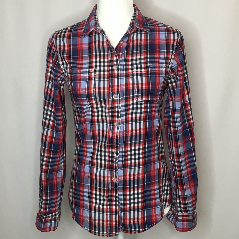 JACHS GIRLFRIEND PLAID BUTTON DOWN SHIRT XS
